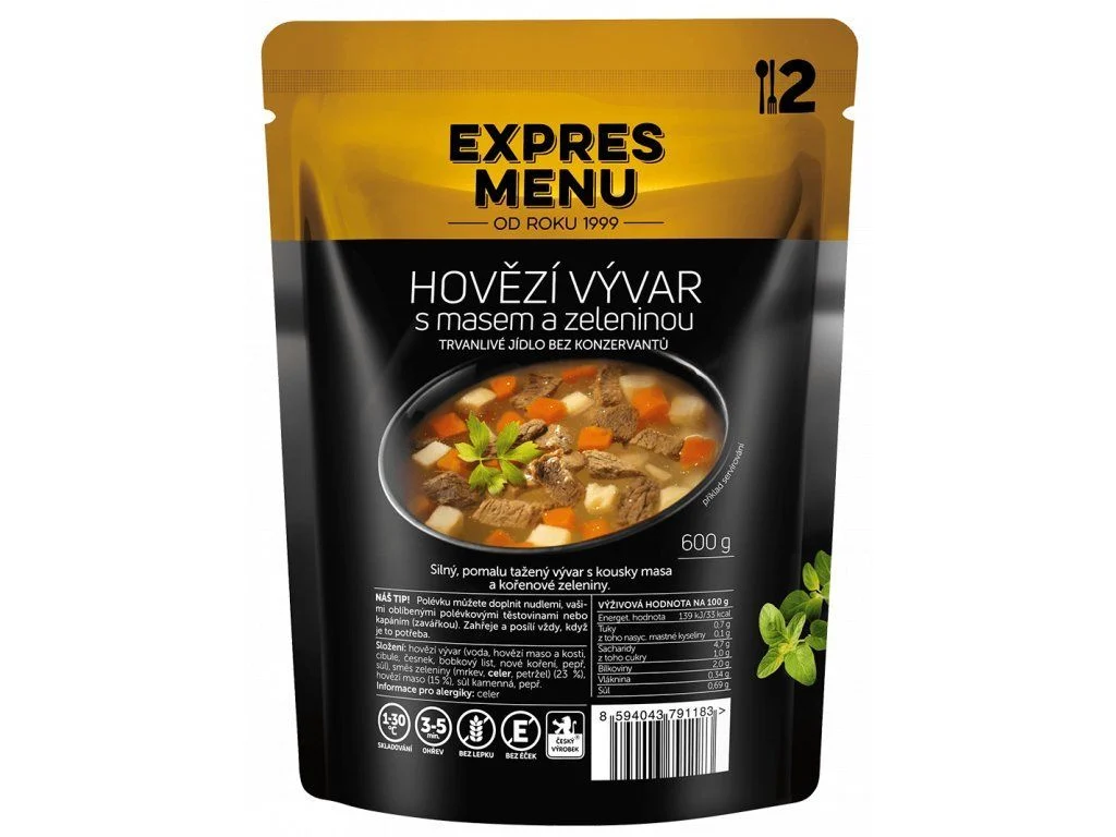 Hovězí vývar s masem a zeleninou 2 PORCE