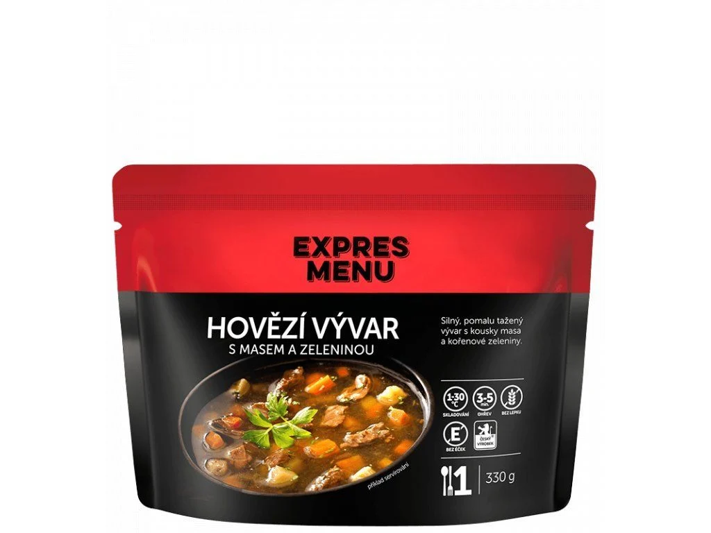 Hovězí vývar s masem a zeleninou 1 PORCE